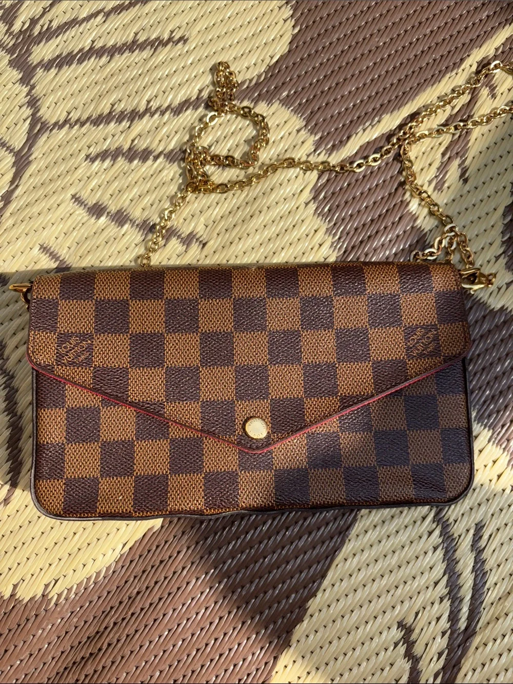 Louis Vuitton Brown Checkered Envelope Crossbody with Gold Chain